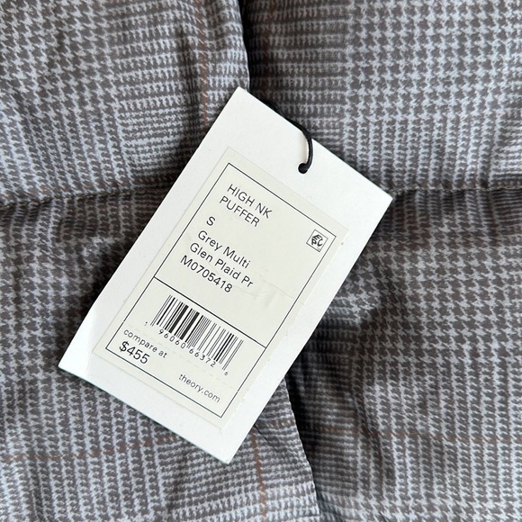 Theory Glen PLAID High Neck DOWN Jacket PUFFER Women small Grey Multi - Picture 2 of 4